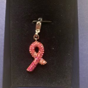 Swarovski Crystal Charm for bracelet. Breast Cancer Ribbon.